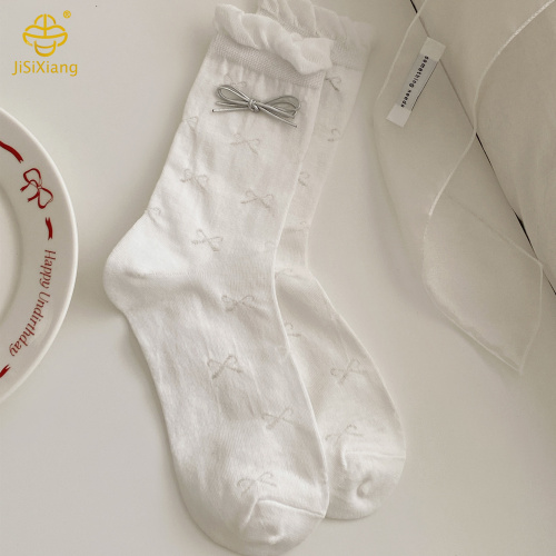 한국 버전 버블 구강 실버 리본 바비 중간 튜브 파일 양말