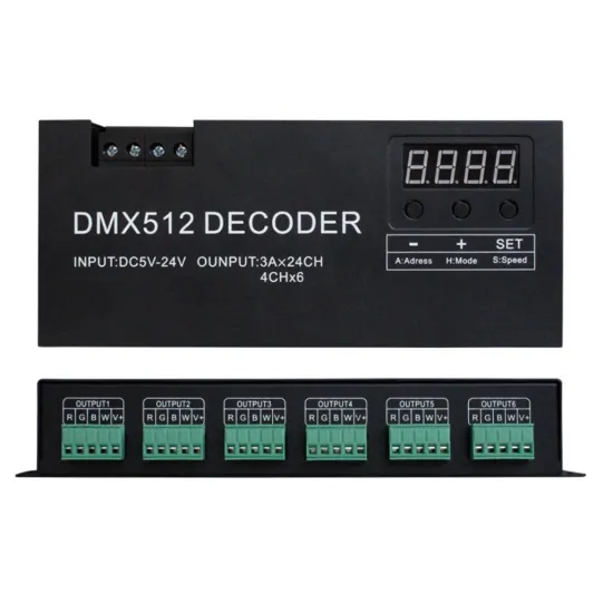 24CH DMX512 Decoder RGBW LED Strip Controller with Digital Screen for Stage Lighting