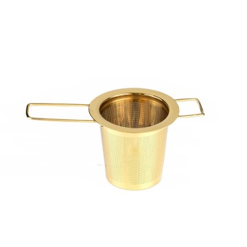 Gold and Silver 304 Stainless Steel Tea Strainer Infuser with Folding Handle