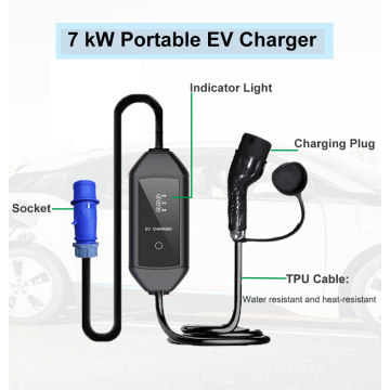 7KW एसी पोर्टेबल टाइप ईवी चार्जिंग पाइल ओईएम/ओडीएम