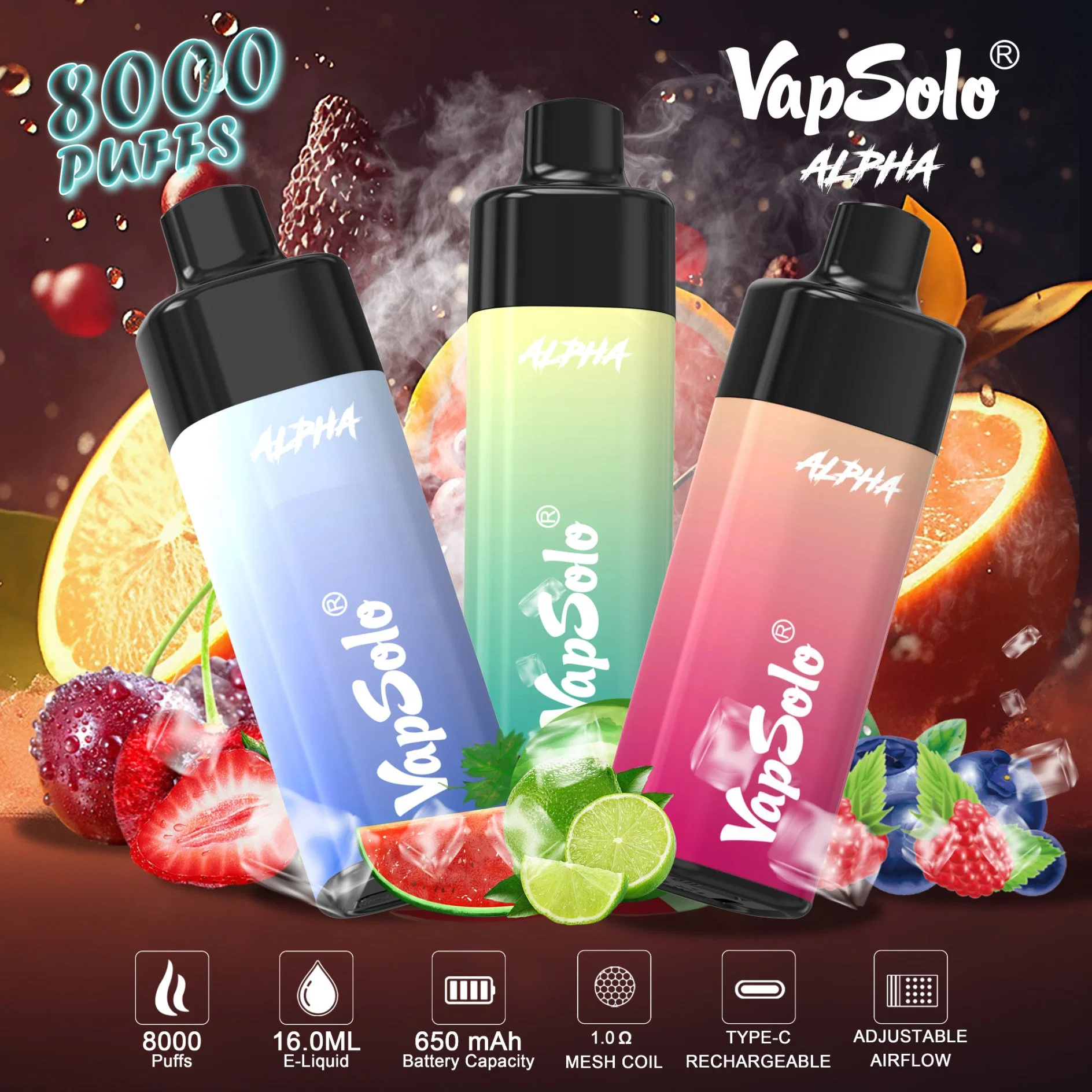 Vapsolo Alpha 8000 Puffs Vapes descartáveis ​​Alemanha por atacado