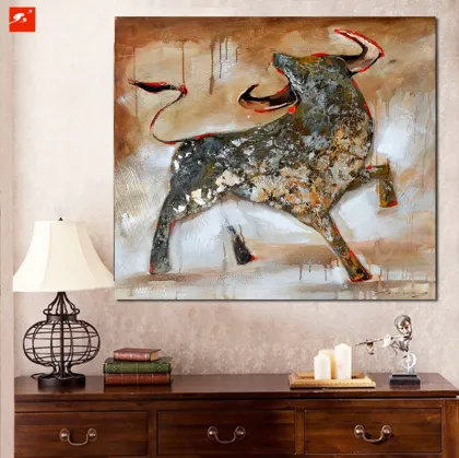 Mural-Style Bull Ox Oil Painting