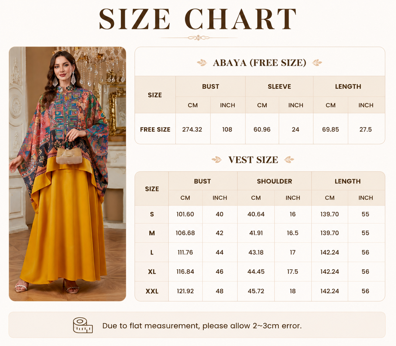Embroidered Abaya Two Piece Set Printed Outer Layer Front View