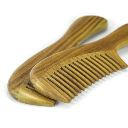 Premium Custom Logo Sandalwood Comb with Green Horn and High-Quality Finish