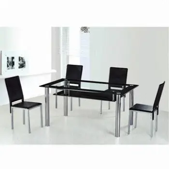 Rectangular Glass Tempered Design Dining Table with Layer and Chromed Metal Tube Frame