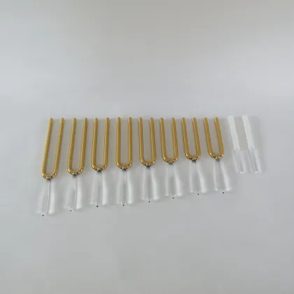 Golden Quartz Crystal Tuning Fork Set - 8 Pcs 10mm HF Chakra Tuning Forks with Carrying Case