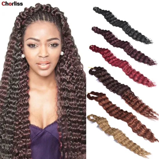 Wholesale Ombre 30 Inch Soft Water Wave Crochet Hair Attachment for Braids Long Deep Wave Synthetic Braiding Hair Extensions