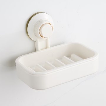 No Drilling White Porcelain Soap Tray with Suction Cups - Square Design Bathroom Soap Holder