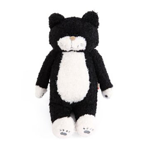 Oreiller en peluche de chat en noir et blanc