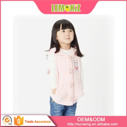 Hot selling cartoon hoodie design 100%polyester 2-13years old little girl hoodie vest coat