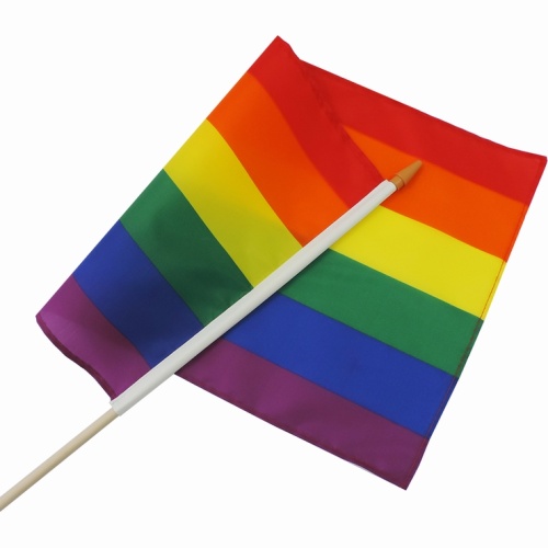 Custom design rainbow hand held flag with stick