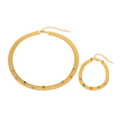 Elegant Colored Gemstone Charm Bracelet with 18K Gold Plating