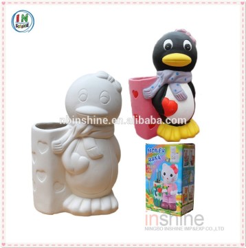 Ceramic custom money box , penguin money bank diy ceramic paint set , painting toys