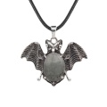 Labradorite 13X18mm Cabs Antique Silver Alloy Antique Silver Alloy Bat Pendant Necklace 45cm Black Cord