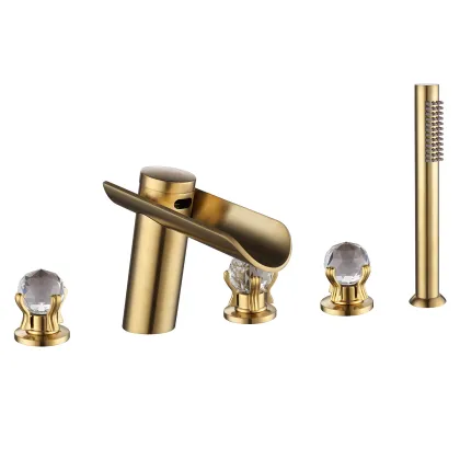 Brushed Gold Deck Mount Roman Tub Faucet Waterfall Tub Filler Set