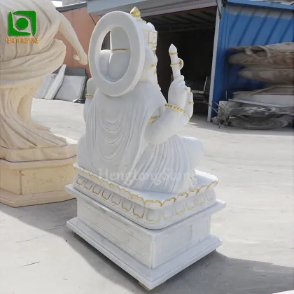 White Marble Ganesha Statue with Golden Accents