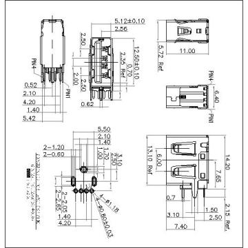 USB Type Receptacle Angle Upright short body