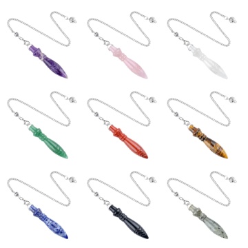 60MM Carved Crystal Scepter Pendulum for Dowsing Divination Natural Crystal Stone Pointed Pendulums for Reiki Healing,Meditation