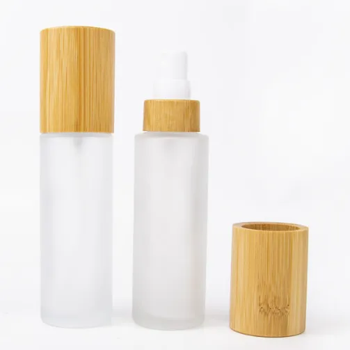 Bamboo cover frosted glass emulsion spray bottle