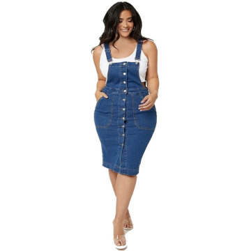 Vestido de jeans sem costas de bolso inclinado PLUS TAMANHO: REDIMENTO ELETILIÁRIO E TRENDY