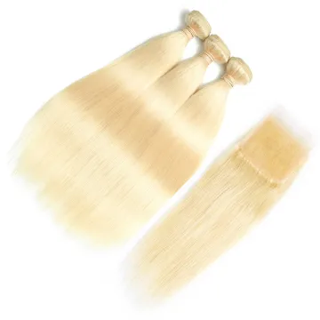 Durable Virgin Remy Hair Bundles Peruvian Straight Hair Weaves Weft  613 Human Hair Bundles and Closure Set