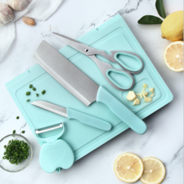 PP Plastic Cutting Board Set with Kitchen Tools for Vegetables, Fruits, and Camping
