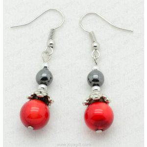 Red Coral 6MM Round Beads hematite earring