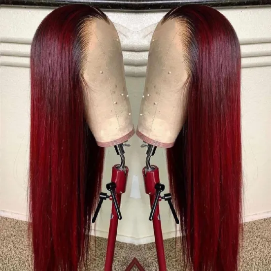Cheap Hd Full 99J 27 30 Colored Lace Frontal Wig Raw Brazilian 100% Virgin Human Hair Lace Front Wig For Black Women Human Hair