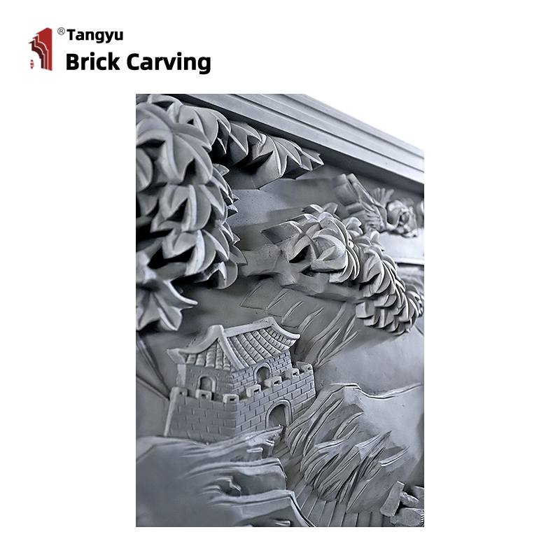 Blue brick carved figure relief mural