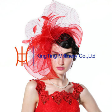French Kiss Fascinator Sinamay Hat Headband with Bow Feathers Net and Veil