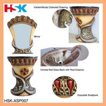 Xiamen factory supply Pedestal bathroom Sink cabinet Type and glossy tempered Glass Material bathroom vanity cabinets