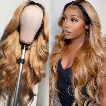 26 inch 12a honey blonde pre plucked human hair full lace wig, Ombre color 1B/27 Lace Front Human Hair Wigs For Black Women