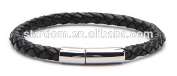 Antique men's simple stainless steel clasp leather wrap bracelet
