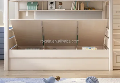 New Design Modern Children's Room Bunk Beds with Bookshelf and Slide Bed