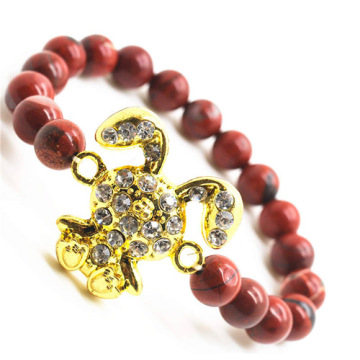 Red Jasper 8MM Round Beads Stretch Gemstone Bracelet with Diamante alloy rabbit Piece