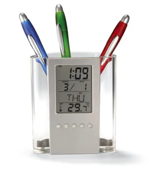 Custom Logo Multifunction Electronic Perpetual Calendar Pen Holder