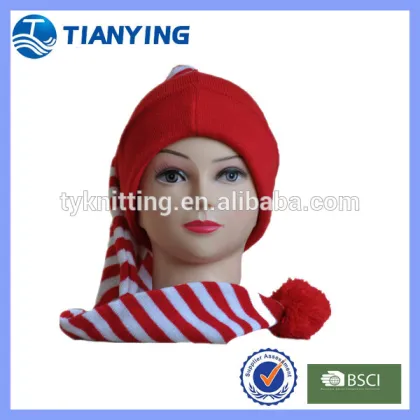holiday striped long tail knit hat