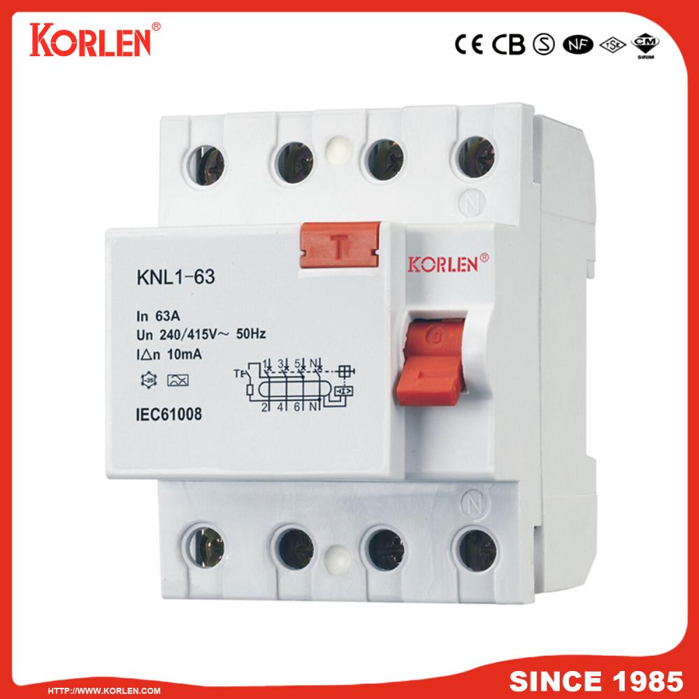 Residual Current Circuit Breaker KNL1-63 3KA TUV 4P