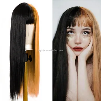 Wholesale 26inches Long Straight Hair Lolita Cosplay Halloween Wig With Bangs Two Tone Ombre Color Synthetic Hair Wigs For Women