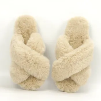 Fashion Fluffy Rabbit Fur Slides Slippers for Women