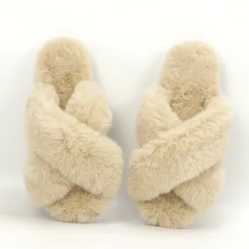 Fashion Fluffy Rabbit Fur Slides Slippers for Women