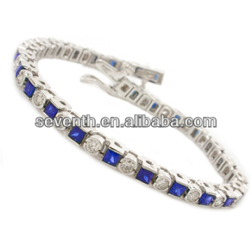 2014 HOT sale friendship Bracelets Round Cut CZ Diamond Blue Sapphire Rhodium Plated BrassTennis Bracelet