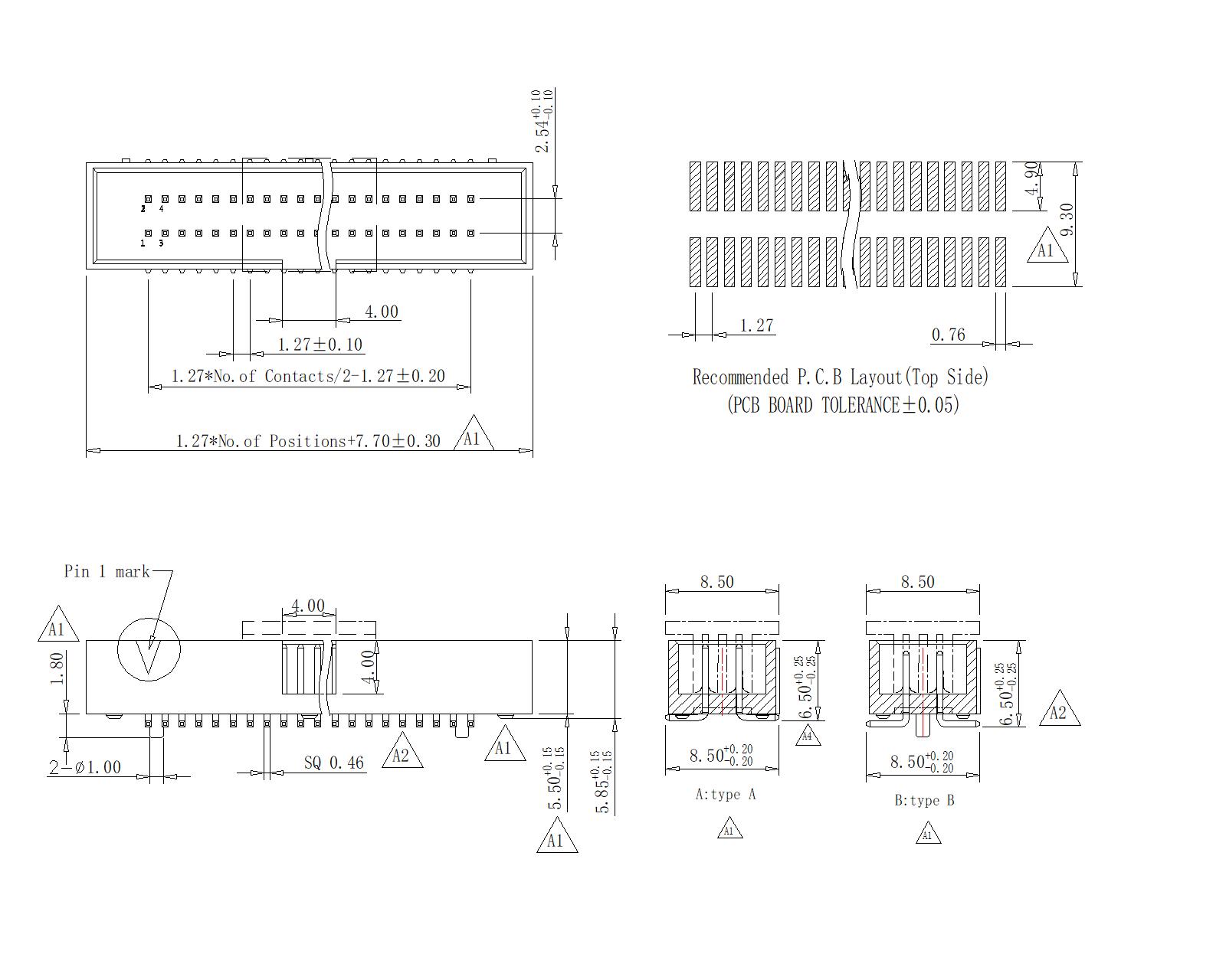 BHBM01 1.27x2.54mm Box Header SMT H=5.85