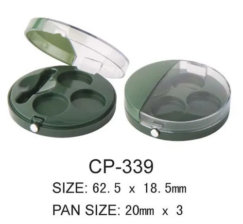 Round Plastic Eyeshadow Compact Case With Three Pan