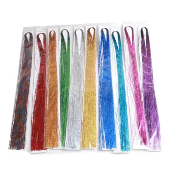 22inch Folded Synthetic Hair Silver Purple Rainbow Pink Gold Blue Colorful Hair Bling Hair Tinsel Strand