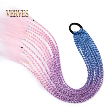 Synthetic Hair Ties Gradient Crochet Braid 24 inch Wigs Colorful Hair-Ring Braid Ponytail for Women Braided Drawstring Ponytail