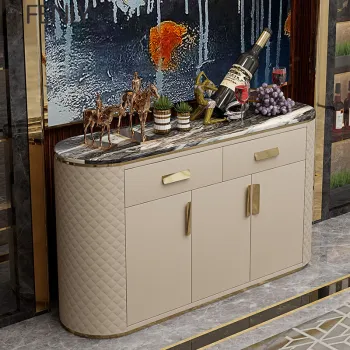 Wood and Metal Kitchen Cabinets with Marble for Living Room or Home Decor