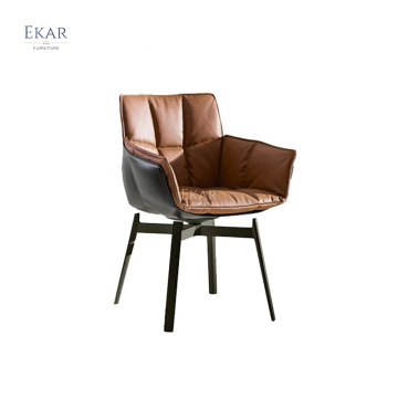 Mid Century Modern Leather Dining Chairs with Metal Base - Factory Price