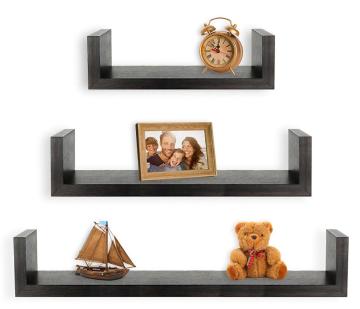 Unique Design Floating Metal Shelves - Set of 3 Wall Mounted Storage Shelves
