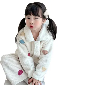 Soft and Thick Girls' Flannel Pajama Set for Autumn and Winter
